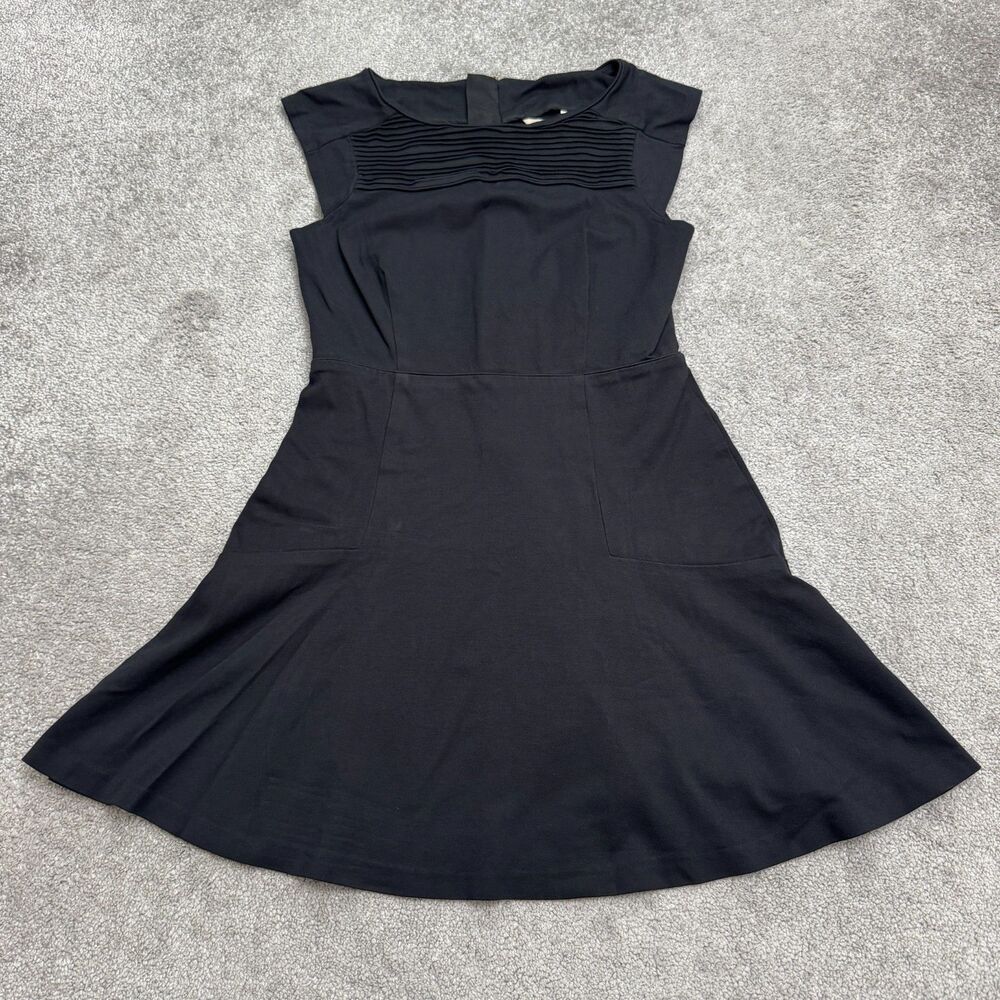 Banana Republic Ponte Knit Pintuck Cap Sleeve Flare Mini Dress Womens 8 Black
